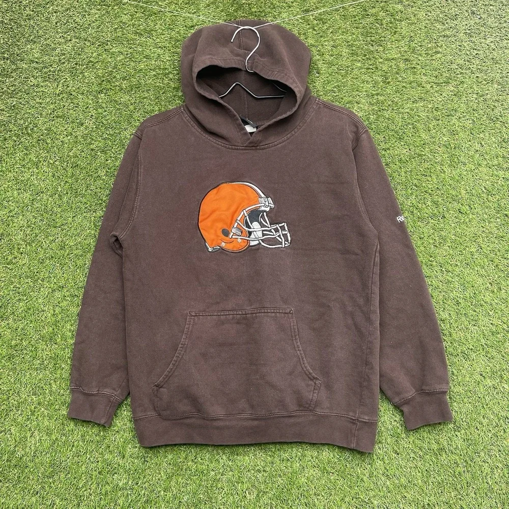 Cleveland Browns Hoodie Mens Small Brown NFL Sweatshirt Embroidered Helmet
